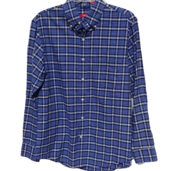 Izod Men's Buttoned Down Blue Plaid Shirt - Picture 1 of 2